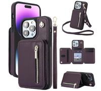 Genérico Fertilvrsus Phone Case, Fertilvrsus Wallet Case,Leather Flip Cover with Hand Strap, with Card Slots, Crossbody Lanyard for iPhone 15/14/13/12 Pro MAX (For iPhone15Pro,Dark Purple)