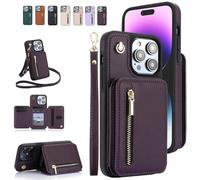 Genérico Fertilvrsus Phone Case, Fertilvrsus Wallet Case, PU Leather Flip Cover with Card Slots, Crossbody Lanyard, for 11/12/13/14/15/16 Pro MAX (for 14Plus,Dark Purple)