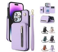 Genérico Fertilvrsus Phone Case, Fertilvrsus Wallet Case, PU Leather Flip Cover with Card Slots, Wrist Strap & Crossbody Lanyard, for iPhone 14/13/15/12/16 (for iPhone 16 Plus,Purple)