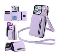 Genérico Fertilvrsus Phone Case, Fertilvrsus Wallet Case, PU Leather Flip Cover with Card Slots, Wrist Strap & Crossbody Lanyard for iPhone 16/15/14/13/12Pro MAX (For 16E,Light Purple)