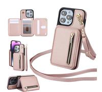 Genérico Fertilvrsus Phone Case, Fertilvrsus Wallet Case, PU Leather Flip Cover with Card Slots, Wrist Strap & Crossbody Lanyard for iPhone 16/15/14/13/12Pro MAX (For 16E,Rose Gold)