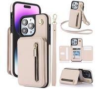 Genérico Fertilvrsus Phone Case,Fertilvrsus Wallet Case, PU Leather Flip Cover with Hand Straps,with Strap Credit Card Slots Crossbody with Zipper for iPhone 15/14/13/12 (for iPhone16 ProMax,Apricot)