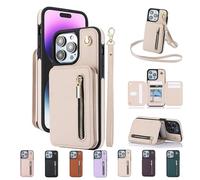 Genérico Fertilvrsus/Totaladdly Phone Case, PU Leather Flip Cover with Hand Strap and Zipper, PU Leather Wallet Case with Card Slots, for iPhone 16/15/14/13 (White,for iPhone13)