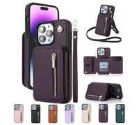 Genérico Fertilvrsus/Totaladdly Phone Case, PU Leather Flip Cover with Hand Strap and Zipper, PU Leather Wallet Case with Card Slots, for iPhone 16/15/14/13 (Dark Purple,for iPhone15)