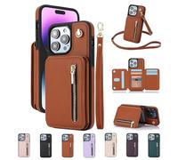 Genérico Fertilvrsus/Totaladdly Phone Case, PU Leather Flip Cover with Hand Strap and Zipper, PU Leather Wallet Case with Card Slots, for iPhone 16/15/14/13 (Brown,for iPhone11Pro)