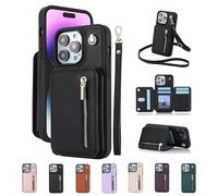 Genérico Fertilvrsus/Totaladdly Phone Case, PU Leather Flip Cover with Hand Strap and Zipper, PU Leather Wallet Case with Card Slots, for iPhone 16/15/14/13 (Black,for iPhone13Pro)