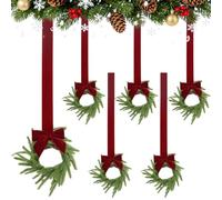 Genérico Festive Cabinet Wreaths - 6 Piece Christmas Decor Set | Artificial Greenery with Velvet Ribbon, Holiday Decoration for Front Door Wall Stairs Railing Mantel Living Room Bedroom Indoor Yard
