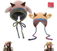 Genérico Festive Christmas Antler Hat, Festive Christmas Antler Hat & Handbag 2-in-1, Cute Windproof Convertible Knitted Antlers (D,1PS)