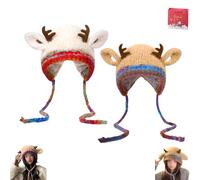 Genérico Festive Christmas Antler Hat, Festive Christmas Antler Hat & Handbag 2-in-1, Cute Windproof Convertible Knitted Antlers (A,2PCS)