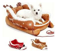Genérico Festive Plush Cosy Dog Bed, Christmas Sleigh Cat Dog Bed, Soft Plush Washable Holiday Pet, Cozy Christmas Lounge for Small & Large Pets (Brown,S)