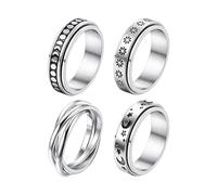 Genérico Fidget Ring Set, Modern Titanium Steel Band, 4 Pieces Stylish Rotating Jewelry, High Grade Medical Alloy with Reinforced Spin Mechanism, Premium Fashion Hardware, Aid for Party Gathering