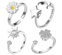 Genérico Fidget Ring Set, Spinner Rings Jewelry, Moon Sun Flower Rings, Rotating Ring, Costume Props for Cosplay Stage Party Girls Teens Women