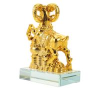 Genérico Figura de Cabra Dorada de Resina y Vidrio Simbolismo de Longevidad y Riqueza para Decoración del Hogar en Mesa o Repisa