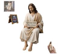 Genérico Figura de compañero de Escritorio de Resina de Jesús, con Letrero I Am with You Always, Estatua de Jesús Sentado Hecha a Mano, decoración de Mesa de Oficina en el hogar (1pc)