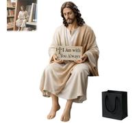 Genérico Figura de compañero de Escritorio de Resina de Jesús, Estatua de Jesucristo con el Letrero Estoy contigos Siempre, Estatua de Jesucristo de diseño Sentado Hecho a Mano (1PC,9.5cm)