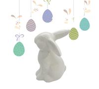 Genérico Figura De Conejito De Cerámica - Escultura De Porcelana Blanca con A Cuadros | De Escritorio De Conejo De Mesa De Pascua | Decoración De Centro De Mesa De Conejito para Exhibición De Prima