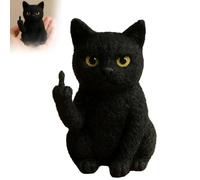 Genérico Figura de gato negro divertida de fieltro de aguja, hecha a mano, de lana suave, divertida decoración de mini gatos negros para el dedo medio, para escritorio, estante, salpicadero (1pc)