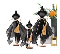 Generico Figuras de brujas de Halloween - Juego de 3 piezas de madera, decoración de mesa espeluznante | Figuras de brujas de temporada, centro de mesa para salón, dormitorio, cocina, librería, S