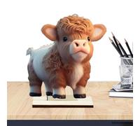 Genérico Figurines Et Jouets Solaires - Figurine Vache Highland En Bois | Décoration Rustique Pour Bureau, Maison, Salon - Ornement De Bétail, Cadeau Pendaison De Crémaillère