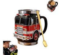 Genérico Fire Rescue Mug - For the Bravest Among Us, 3D Fire Truck Design Stainless Steel Tumbler, Handcrafted, for Firefighters Station Work Gift, Coffee and Truck Lovers (1pcs)