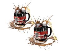 Genérico Fire Rescue Mug - For the Bravest Among Us, Handcrafted Fire Rescue Car Coffee Mug, 3D Fires Truck Coffee Cup Double Wall Stainless Steel Insulated Tumbler (2PCS)