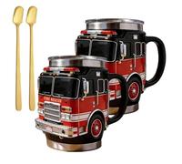 Genérico Fire Rescue Mug - for The Bravest Among Us, Handcrafted Fire Rescue Car Coffee Mug, Stainless Steel Tumbler, Double-Wall Insulated Cup, for Kitchen and Desktop Decoration (2PCS)