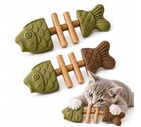 Genérico Fish Bone Cat Chew Toy, Catnip Silvervine Stick, Wooden Fishbone Bite Toy for Indoor Play and Daily Fun C)