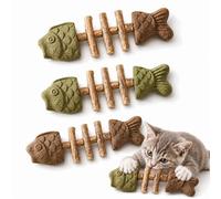 Genérico Fish Bone Cat Chew Toy, Catnip Silvervine Stick, Wooden Fishbone Bite Toy for Indoor Play and Daily Fun B+C)