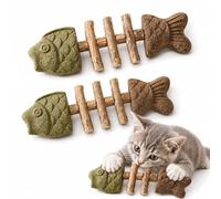 Genérico Fish Bone Cat Chew Toy, Catnip Silvervine Stick, Wooden Fishbone Bite Toy for Indoor Play and Daily Fun (C+C)
