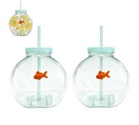 Genérico Fish Bowl Tumbler with Straw,Reusable Novelty Fish Bowl Drinkware Cups with Lids,1200ml Big Capacity Plastic Clear Fishs Bowls Cocktail Cups,for Drink,Parties,Beach,Table Decor