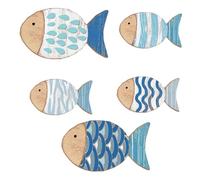 Genérico Fish Wall Decor - Wood 3/5/6Pc Set | Rustic Coastal Ornament Vintage Art For Living Room Bathroom Bedroom Kitchen Pool House Cottage | Indoor Outdoor Home Decoration