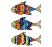 Genérico Fish Wall Decor - Wood 3/5/6Pc Set | Rustic Coastal Ornament Vintage Art For Living Room Bathroom Bedroom Kitchen Pool House Cottage | Indoor Outdoor Home Decoration