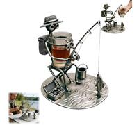 Genérico Fishing Buddy Shot Glass Holder, Handcrafted Metal Fisherman Sculpture Wine Rack, Funny Fishing Themed Whiskey Glass Holder Decor Gift for Fishermen, Dad, Grandpa