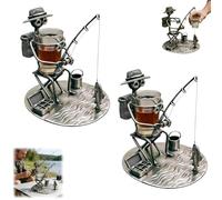 Genérico Fishing Buddy Shot Glass Holder, Handcrafted Metal Fisherman Sculpture Wine Rack, Funny Fishing Themed Whiskey Glass Holder Decor Gift for Fishermen, Dad, Grandpa