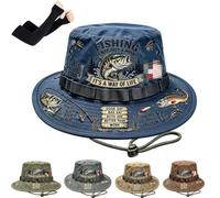 Genérico Fishing is a Way of Life Fisherman's Hat, Adjustable Chin Strap Wide Brim Cap,Patriotic Bass Print Bucket Cap for Unisex