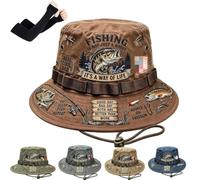 Genérico Fishing is a Way of Life Fisherman's Hat, Adjustable Chin Strap Wide Brim Cap,Patriotic Bass Print Bucket Cap for Unisex