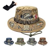 Genérico Fishing is a Way of Life Fisherman's Hat, Adjustable Chin Strap Wide Brim Cap,Patriotic Bass Print Bucket Cap for Unisex