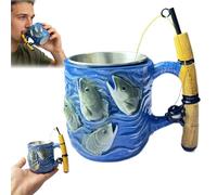 Genérico Fishing Mug - Funny Fishing Rod & Reel Design Coffee Mugs | Fish Mug Fisherman Tea Coffee Resin Cup with Comfortable Grip - Gift for Fishermen Dad Husband (1PC)