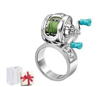 Genérico Fishing Reel Necklace, Spinning Reel Pendant Necklaces with Rotating Handle & Moving Line Guide, Mini Fishing Gear Keychain for Anglers,Dad (Ring with 1 Fish)