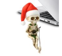 Generico Fishing Skeleton Statue - Resin 11x6.5x4cm Christmas Hat Decor Single Piece Outdoor Pond Fountain Accent - Garden Tree Sculpture - Holiday Lawn Ornament Gift