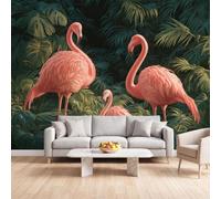 Genérico Flamenco Rosa Hoja de Palmera Papel Pintado Panorámico 450x315 cm, Papel Pintado Fotográfico para Dormitorio Salón, Moderno Tropical Animal Art