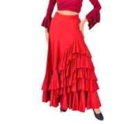 Genérico FLAMENKA ROCIERA Falda Flamenca de Ensayo, 5 Volantes, Poliéster Elástico, Cintura Alta, Negro, Largo hasta Tobillo, Estilo Tradicional, para Baile y Danza Española (FR/ES, Letras, L, Rojo)