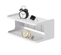 Genérico Floating Nightstand, Wall-Mounted Bedside Shelf, Abs Double-Layer Storage Rack, Space-Saving Organizer, Bedroom Bathroom Dorm Use, Black, White, Decorative and Functional