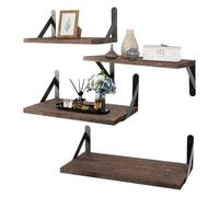 Genérico Floating Shelves - 4 Pieces Wooden Racks with Metal Brackets | Wall Storage Floating Shelf Set For Kitchen Bedroom Living Room Office Hallway Toilet Figurines Planter Pot Jars