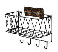 Genérico Floating Shelves - Metal 34x19x10CM | Kitchen Wall Storage Rack, Wall Organizer with Hooks | Rust-Resistant Decor Shelves with Divider Design For Bedroom Bathroom Living Room Use