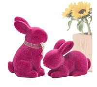Generico Flocked Rabbit Figurine Set - 2-Piece Velvet Moss Bunny Decor, Resin Spring Animal Ornaments, Easter Tabletop Centerpiece for Tiered Tray & Mantel | Green Soft-Touch Decor