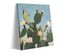 Genérico Flor De Nopal Pintura En Lienzo Para Salón Dormitorio Cocina - Arte Mural Botánico Moderno, Póster Minimalista Verde, Decoración Hogar Contemporánea (1,40x60cm Lienzo)