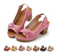 Genérico Floral Block Heel Sandals for Women Open Toe Cutout Slingback Shoes with Adjustable Buckle Strap Comfortable Summer Dressy Casual Walking Sandals (pink,38)