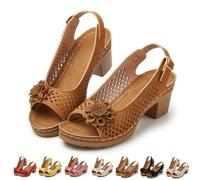 Genérico Floral Block Heel Sandals for Women Open Toe Cutout Slingback Shoes with Adjustable Buckle Strap Comfortable Summer Dressy Casual Walking Sandals (brown,36)