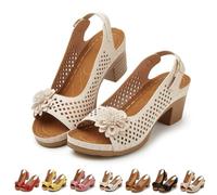 Genérico Floral Block Heel Sandals for Women Open Toe Cutout Slingback Shoes with Adjustable Buckle Strap Comfortable Summer Dressy Casual Walking Sandals (beige,41)